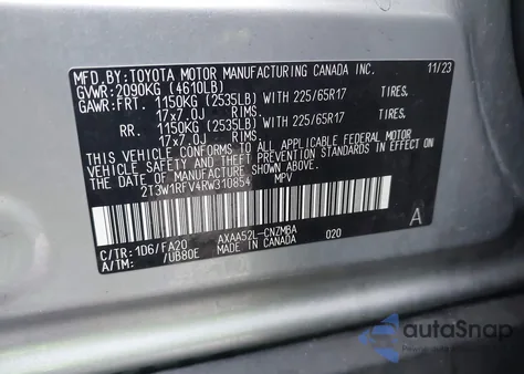 2024 Toyota Rav4 Xle/Xle Premium from USA, damaged, VIN 2T3W1RFV4RW310854